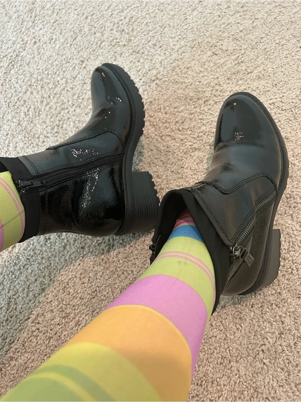New Salvia Black Patent Ankle Boots with Side Zipper 38